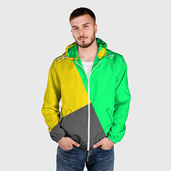 Ветровка с капюшоном мужская Жёлто-серо-зелёный трёхцветный, цвет: 3D-белый — фото 2