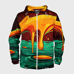 Ветровка с капюшоном мужская Оранжевая клякса текстура, цвет: 3D-белый