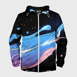 Ветровка с капюшоном мужская Синяя волна на черном - текстура, цвет: 3D-белый