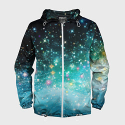 Ветровка с капюшоном мужская Бирюзовые блестки фон, цвет: 3D-белый