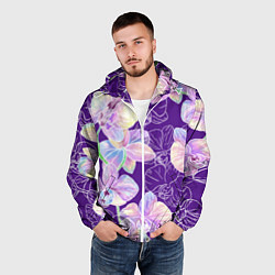 Ветровка с капюшоном мужская Японские акварельные орхидеи, цвет: 3D-белый — фото 2