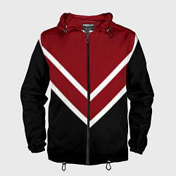 Ветровка с капюшоном мужская Красный с чёрным и белые полосы, цвет: 3D-черный