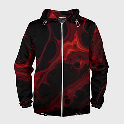 Ветровка с капюшоном мужская Черно-красная размытая абстракция, цвет: 3D-белый