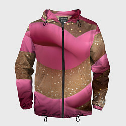 Ветровка с капюшоном мужская Кофейно-розовая блестящая текстура, цвет: 3D-черный
