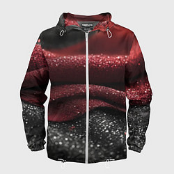 Ветровка с капюшоном мужская Черно-красная волнистая текстура, цвет: 3D-белый