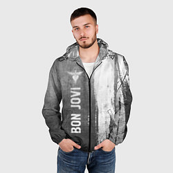 Ветровка с капюшоном мужская Bon Jovi - grey gradient по-вертикали, цвет: 3D-черный — фото 2