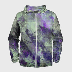 Ветровка с капюшоном мужская Абстракция - atomic violet in green, цвет: 3D-белый
