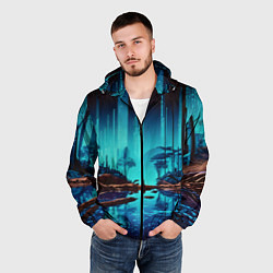 Ветровка с капюшоном мужская В неоновом лесу, цвет: 3D-черный — фото 2