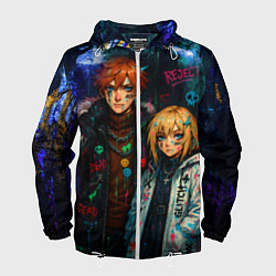 Ветровка с капюшоном мужская Люмин и Тарталья потеки краски, цвет: 3D-белый