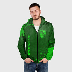 Ветровка с капюшоном мужская Porsche - green gradient вертикально, цвет: 3D-черный — фото 2