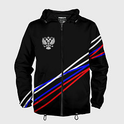 Ветровка с капюшоном мужская Герб и полосы цветов флага на чёрном, цвет: 3D-черный