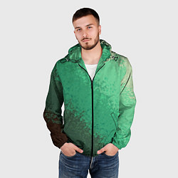 Ветровка с капюшоном мужская Градиент текстурный зелёный, цвет: 3D-черный — фото 2