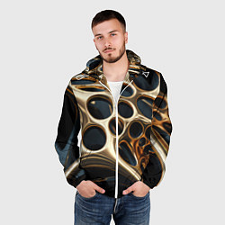 Ветровка с капюшоном мужская Черно-золотая абстракция, цвет: 3D-белый — фото 2