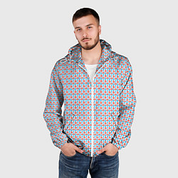Ветровка с капюшоном мужская Красно-синие фигуры на белом фоне, цвет: 3D-белый — фото 2