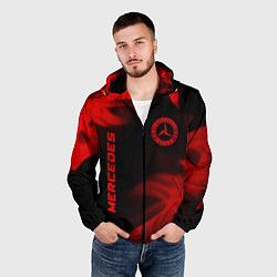 Ветровка с капюшоном мужская Mercedes - red gradient вертикально, цвет: 3D-черный — фото 2