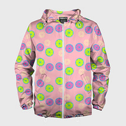 Ветровка с капюшоном мужская Цитрусовый розовый, цвет: 3D-белый