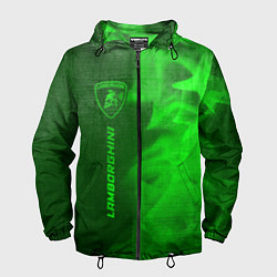 Ветровка с капюшоном мужская Lamborghini - green gradient по-вертикали, цвет: 3D-черный