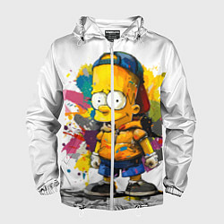 Ветровка с капюшоном мужская Рисунок красками Барт Симпсон, цвет: 3D-белый