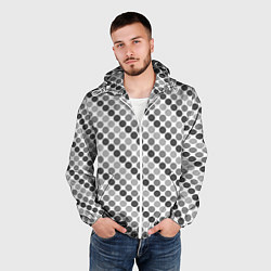 Ветровка с капюшоном мужская Черный и серый горох на белом фоне, цвет: 3D-белый — фото 2