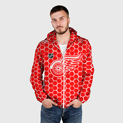 Ветровка с капюшоном мужская Детройт Ред Уингз - красные соты, цвет: 3D-белый — фото 2