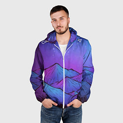 Ветровка с капюшоном мужская Горы под звездным небом, цвет: 3D-белый — фото 2