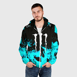 Ветровка с капюшоном мужская Monster energy голубой огонь, цвет: 3D-белый — фото 2