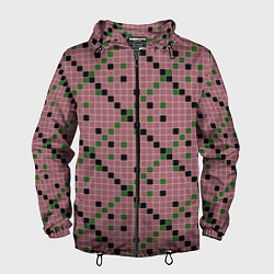 Ветровка с капюшоном мужская Коричневая с черным и зеленым плитка, цвет: 3D-черный