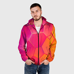 Ветровка с капюшоном мужская Розово-оранжевые плиты, цвет: 3D-черный — фото 2