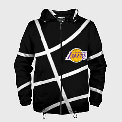 Ветровка с капюшоном мужская Лейкерс - текстура мяча, цвет: 3D-черный