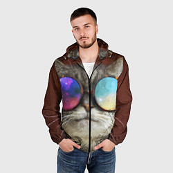 Ветровка с капюшоном мужская A Cat with multicolored glasses, цвет: 3D-черный — фото 2