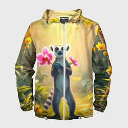 Мужская ветровка Лемур несёт орхидеи для любимой