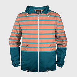 Мужская ветровка Полосатый мандариновый морской рассвет с однотоном