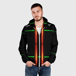 Ветровка с капюшоном мужская Neon green black red line, цвет: 3D-белый — фото 2