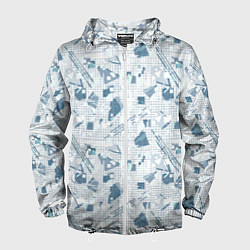 Мужская ветровка Мемфис синий с серым клетчатый геометрический узор