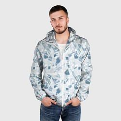 Ветровка с капюшоном мужская Мемфис синий с серым клетчатый геометрический узор, цвет: 3D-белый — фото 2