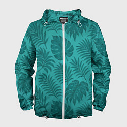 Ветровка с капюшоном мужская Тропические листья - паттерн, цвет: 3D-белый