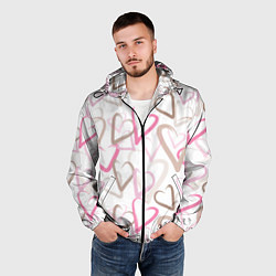 Ветровка с капюшоном мужская Розовые сердца, цвет: 3D-черный — фото 2