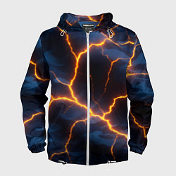 Ветровка с капюшоном мужская Молния на камуфляжной текстуре, цвет: 3D-белый