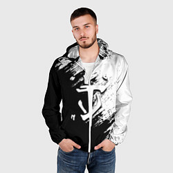Ветровка с капюшоном мужская Doom штрихи красок черные, цвет: 3D-белый — фото 2