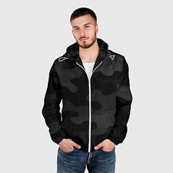 Ветровка с капюшоном мужская Черно-серая текстура камуфляжа, цвет: 3D-белый — фото 2