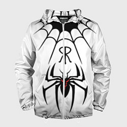 Ветровка с капюшоном мужская Паук на белом - the web of Fate, цвет: 3D-белый