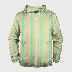 Ветровка с капюшоном мужская Color beige cage blue stripes, цвет: 3D-белый
