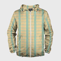 Ветровка с капюшоном мужская Color beige cage light blue stripes, цвет: 3D-белый
