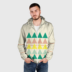 Ветровка с капюшоном мужская Абстрактный лес - треугольники на светлом, цвет: 3D-белый — фото 2