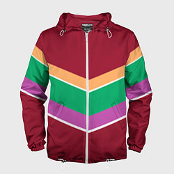 Ветровка с капюшоном мужская Тёмный красный с полосами, цвет: 3D-белый