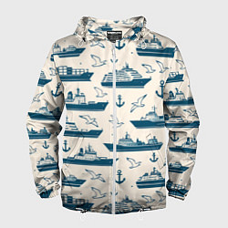 Мужская ветровка Морской паттерн из чаек, якорей и кораблей