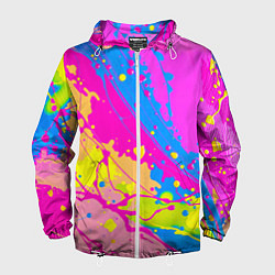 Ветровка с капюшоном мужская Яркая абстракция из розовых и голубых красок, цвет: 3D-белый