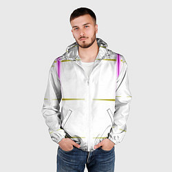 Ветровка с капюшоном мужская Color white pink yellow stripes, цвет: 3D-белый — фото 2