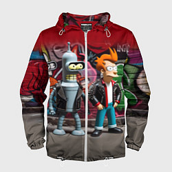 Мужская ветровка Bender bending robot and Fry - ai art graffiti