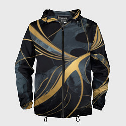Ветровка с капюшоном мужская Мраморный узор с золотыми полосками, цвет: 3D-черный